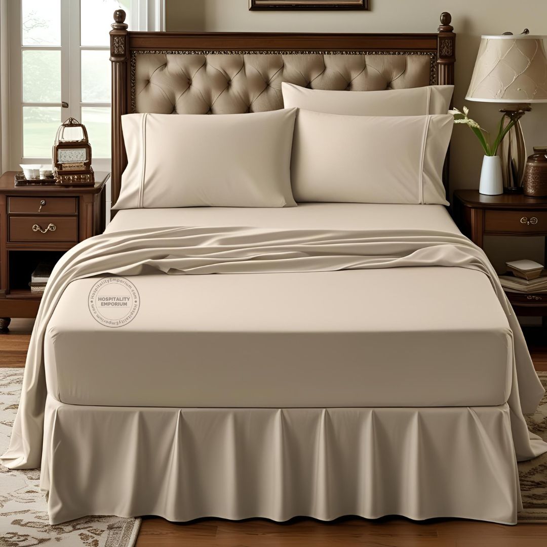 TC-180 FLAT SHEETS percale fabric color Bone QUEEN sizes Hospitality Beds  Thomaston Mills