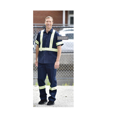 Work Shirt Poly/Cotton with 2" Reflective Tape, Short Sleeves, 2 Pockets, Snap Closures Color Charcoal Available sizes XS-XL  (Sold as 3's/ Pack)