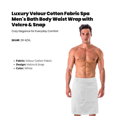 Luxury Velour Cotton Fabric Spa Men's Bath Body Waist Wrap with Velcro & Snap + Pockets size: Std. 2/Pack