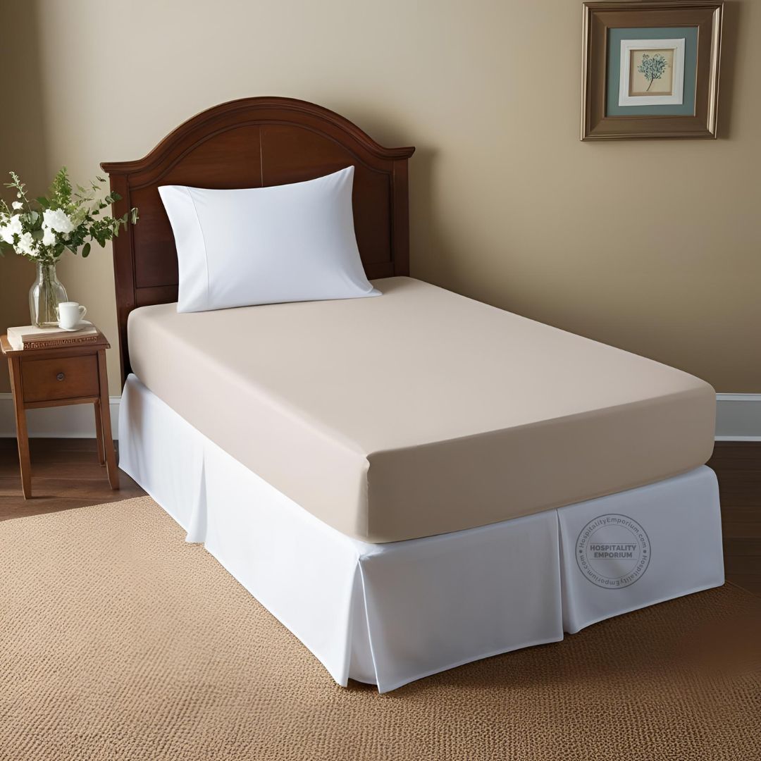 TC-180 FITTED SHEETS percale fabric color Bone size TWIN Beds Hospitality  Thomaston Mills