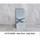 WAVE Liquid Bath Amenities Dispenser 1-Chamber color Satin Silver (with view and product name) 1/Pack