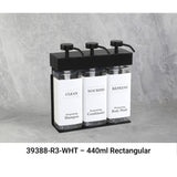 SOLera Liquid Dispenser Bracket color Black with 3-Chambers 440mL Rectangular Bottle & Pump with Std. White Labels 