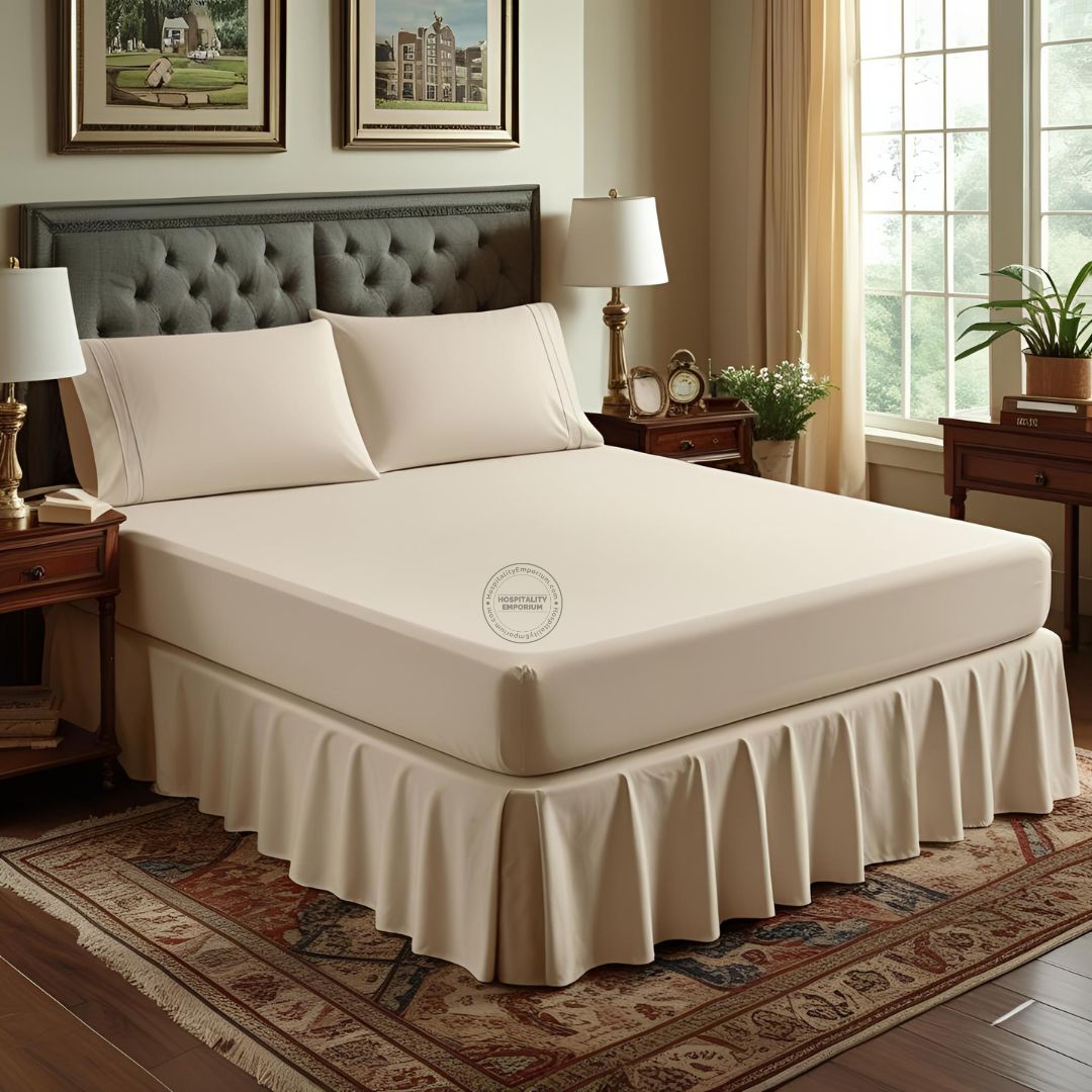 TC-180 FITTED SHEETS percale fabric color Bone size QUEEN Beds Hospitality  Thomaston Mills