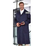 Long Shop Coats 100% Cotton 4 Pockets Metal Buttons Color Navy/ Orange Available sizes XS-XL (Sold as 4's/ Pack)