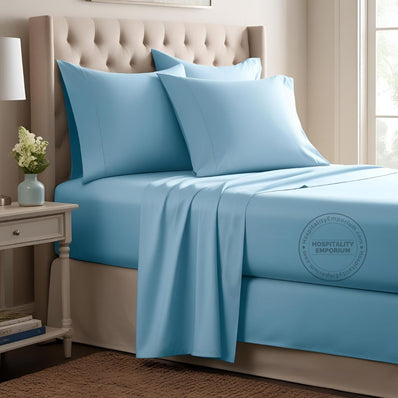 TC-180 FLAT SHEETS percale fabric color Blue FULL size Hospitality Bed  Thomaston Mills