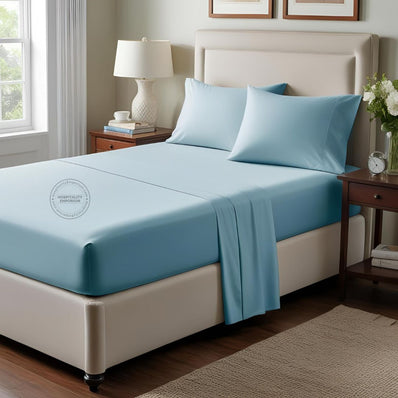 TC-180 FITTED SHEETS percale fabric color Blue size QUEEN Beds Hospitality Thomaston Mills