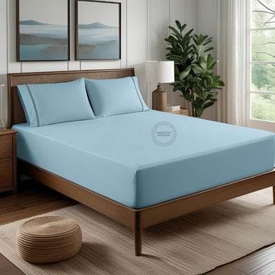 TC-180 FITTED SHEETS percale fabric color Blue size KING Beds Hospitality  Thomaston Mills