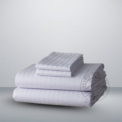 TC-250 FITTED SHEETS Premium 10mm Wide STRIPED Tone-On-Tone White Royal Suite KING Beds  Thomaston Mills
