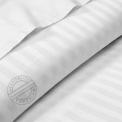 TC-250 FITTED SHEETS Premium 10mm Wide STRIPED Tone-On-Tone White Royal Suite QUEEN Beds  Thomaston Mills
