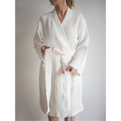 Waffle Weave (100%C) Kimono Style Robes Merit Spa Collection White Size Unisex Large 3/Pack
