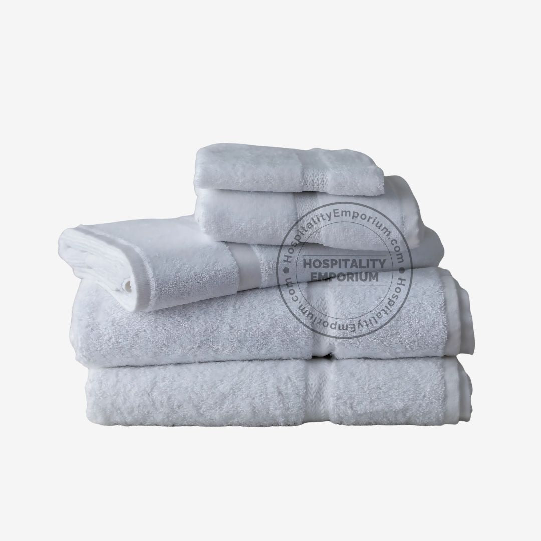 WHITE Premium Hand Towel Dobby Border 100% Cotton Ring Spun 16x30" #4.50 lbs/ dz