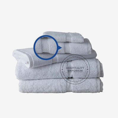 WHITE Premium Face Towel Dobby Border (Round Corner) 100% Cotton 13x13" #1.50 lbs/ dz
