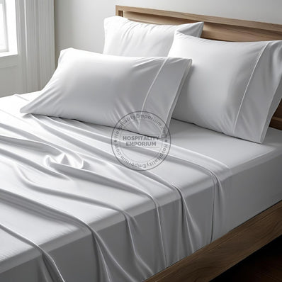 TC-200 FITTED SHEETS Elite Percale Fabric White FULL size Hospitality Beds  Thomaston Mills