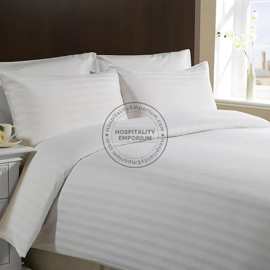 TC-250 FITTED SHEETS Premium 10mm Wide STRIPED Tone-On-Tone White Royal Suite KING Beds  Thomaston Mills