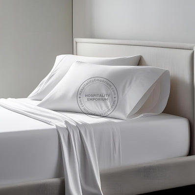 TC-200 FITTED SHEETS Elite Percale Fabric White QUEEN size Hospitality Beds  Thomaston Mills