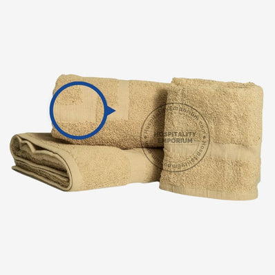 BEIGE Economy Face Towel Cam Border Cotton-Poly Blend 12x12" #1.0 lbs/ dz