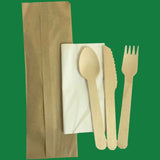 6.25'' Wooden Cutlery Kit (Fork, Knife, Spoon & Napkin) 100% Compostabl