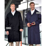Long Shop Coats 100% Cotton 4 Pockets Metal Buttons color: Postman Blue w/ Navy Trim size XS-XL