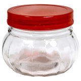 Ribbed Glass Jar with Red Lid 450ml