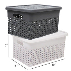 Weaved Basket With Lid Dimensions 10"x7"x5" Color: White & Espresso P