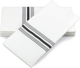 Napkins 18"x22"Fabric 7.1 oz. 100%  Spun Poly "Bistro Style" color WHITE with Black Stripe 60/ Pack