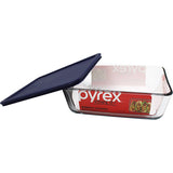 Pyrex Rectangular Dish w/Plastic Cover 11 Cup Dimension 9.2"x7.4"x2" Color Blue Lid