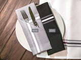Napkins 18"x22"Fabric 7.1 oz. 100%  Spun Poly "Bistro Style" color BLACK with White Stripe 60/Pack