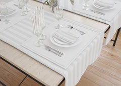 Table Cloth 54"x72"Fabric 6.4 oz. 100% Spun Filament Poly Milliken USA "Damask Stripe" color WHITE