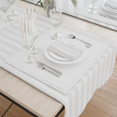 Table Cloth 72"x72"Fabric 6.4 oz. 100% Spun Filament Poly Milliken USA "Damask Stripe" color WHITE
