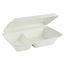 9'' x 6'' x 3'' Sugar Cane Fibre Clamshell 2 Compartments ( White ) 100% Compostable 200/Pack