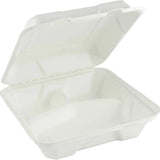 10'' x 10'' x 3'' Sugar Cane Clamshell 3 Compartments (White) 100% Compostable