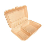 9"x6"x3" SugarCane Natural Kraft Clamshell 2 Compartments (100% Compostable)