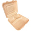 10''x10''x3'' Sugar Cane Natrual Kraft Clamshell 3 Compartments (100% Compostable) 200/Pack