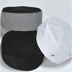 Premium Pillbox Cap 7.25 oz Twill Poly/Cotton Mesh Top Velcro Closure "One Size Fits All" color: WHITE, BLACK or WOVEN CHECKER (Sold as 12's/ Pack)