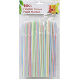 Plastic Starws Assorted Striped colors Flexible 150 count