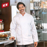 Premium Florence Chef Coat Poly/Cotton Twill Plastic Button Closures Long sleeve Color White Available sizes 2XS-XL (Sold as 6's/ Pack)