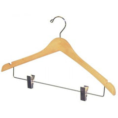 Wooden Finish Suit Hangers with metal bar and 2 clips Hotel guest closets 40's Pack