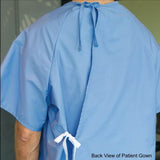 Standard Patient Gown Style Overlapping with Back Ties Poly/Cotton Fabric Color Blue 1 Size 6's/ Pack