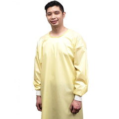 Isolation Gowns Fluid Resistant Level 2 Fabric 3.1oz Multi-Use with Knit Cuffs 99/1 Poly/ Carbon Color Yellow 6's/ Pack