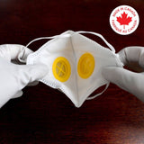 Folding Masks 5PLY WHITE Ear Loops (2 Valve) packing 20's/ box (MADE IN CANADA Lic#14804)