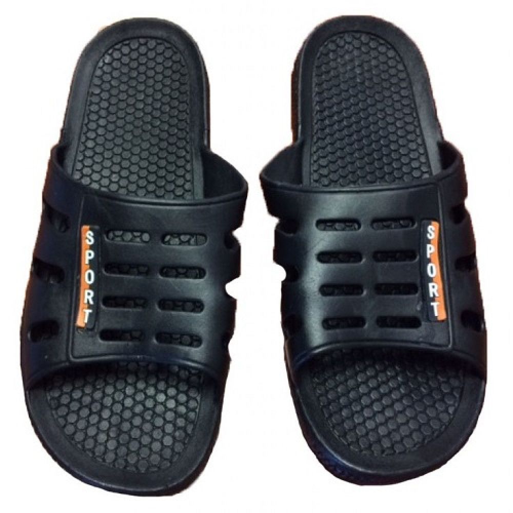 Shower & Beach Slippers PVC Open Toe Large size (26 cm Anti-Skid Soft Sole) color BLACK Packing