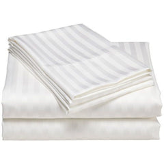 T-260 Luxury Percale Cotton-Poly Flat Sheets KING XL 120"x120" color: White 1cm striped