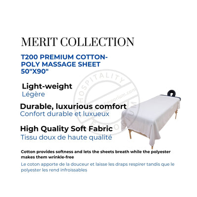 T200 Premium Cotton-Poly Massage Sheet 50"x90" WHITE Merit Collection 6/Pack