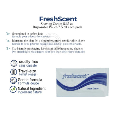 Freshscent™ Shaving Cream 0.25 oz Disposable Pouch 7.5 ml (Count 1000's/Pack)