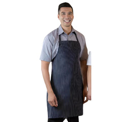 PREM. Bib Apron FULL Length WIDE Stripes No Pockets Twill Fabric 7.1oz 100% Spun Poly size 28in W X 33in L Multi-Color 