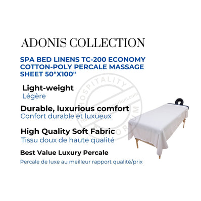 T200 Economy Cotton-Poly Percale Clinic/ Massage Sheet 50"x100" White 6/Pack