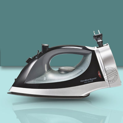 Hamilton Beach Electric Iron, Retractable Cord, ASO, Spray & Blast, Adj. Steam, Reset Button, Non-Stick Soleplate, Black/Silver