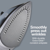 Hamilton Beach Electric Iron, Retractable Cord, ASO, Spray & Blast, Adj. Steam, Reset Button, Non-Stick Soleplate, Black/Silver