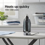 Hamilton Beach Electric Iron, Retractable Cord, ASO, Spray & Blast, Adj. Steam, Reset Button, Non-Stick Soleplate, Black/Silver
