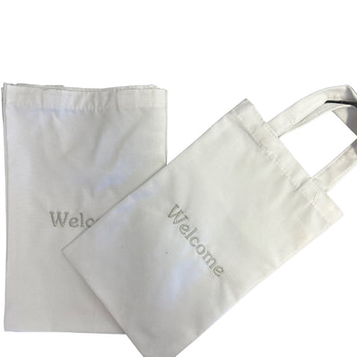 NewsPaper Bags with Embroidery WELCOME size 35x25cm Cotton-Poly fabric White Packing 12's / Box